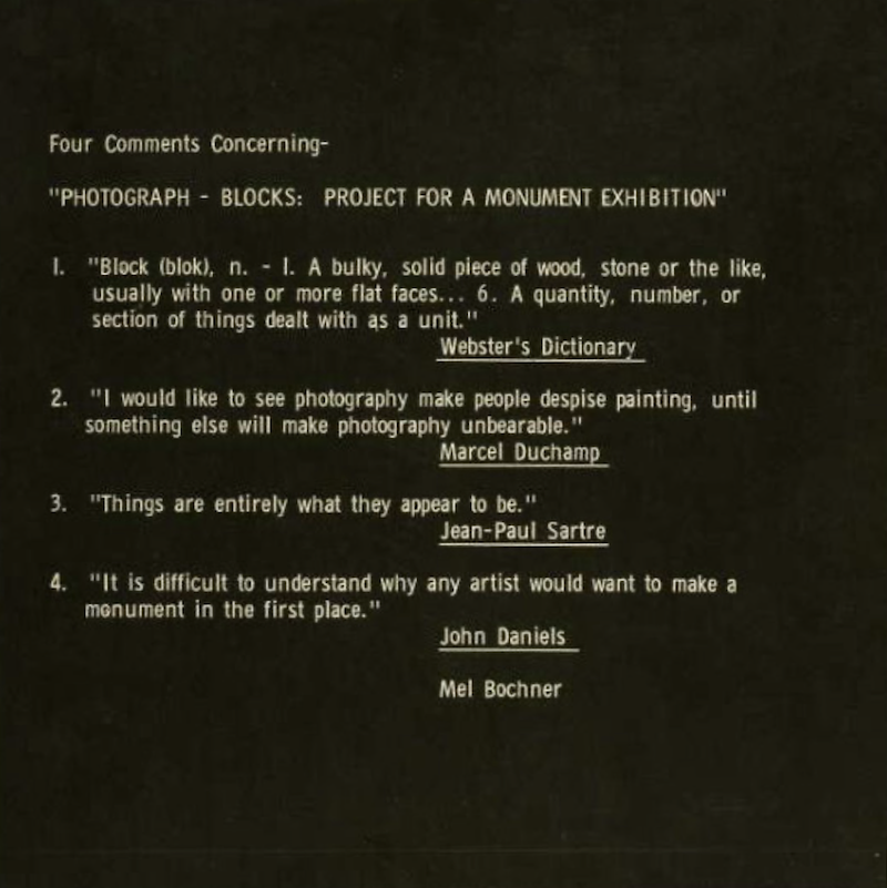 002 Mel Bochner Four Comments Concerning Photograph Blocks Photocopy mounted on board 1967